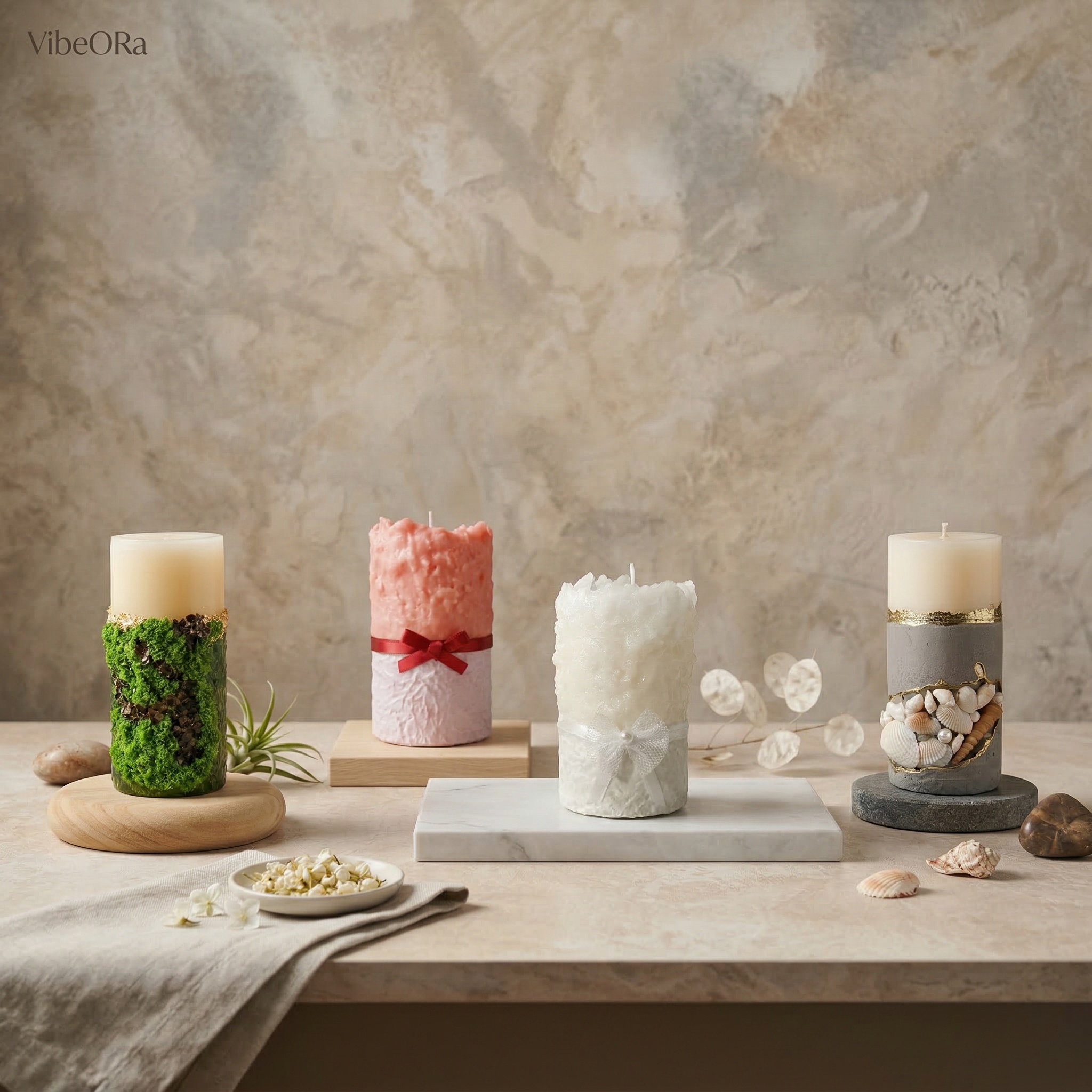 Candles with Gypsum & Concrete Base
